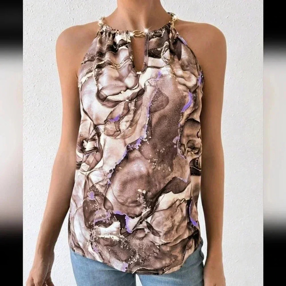 Frenchy Women's Marble Print Halter Neck Blouse - Picture 2 of 5